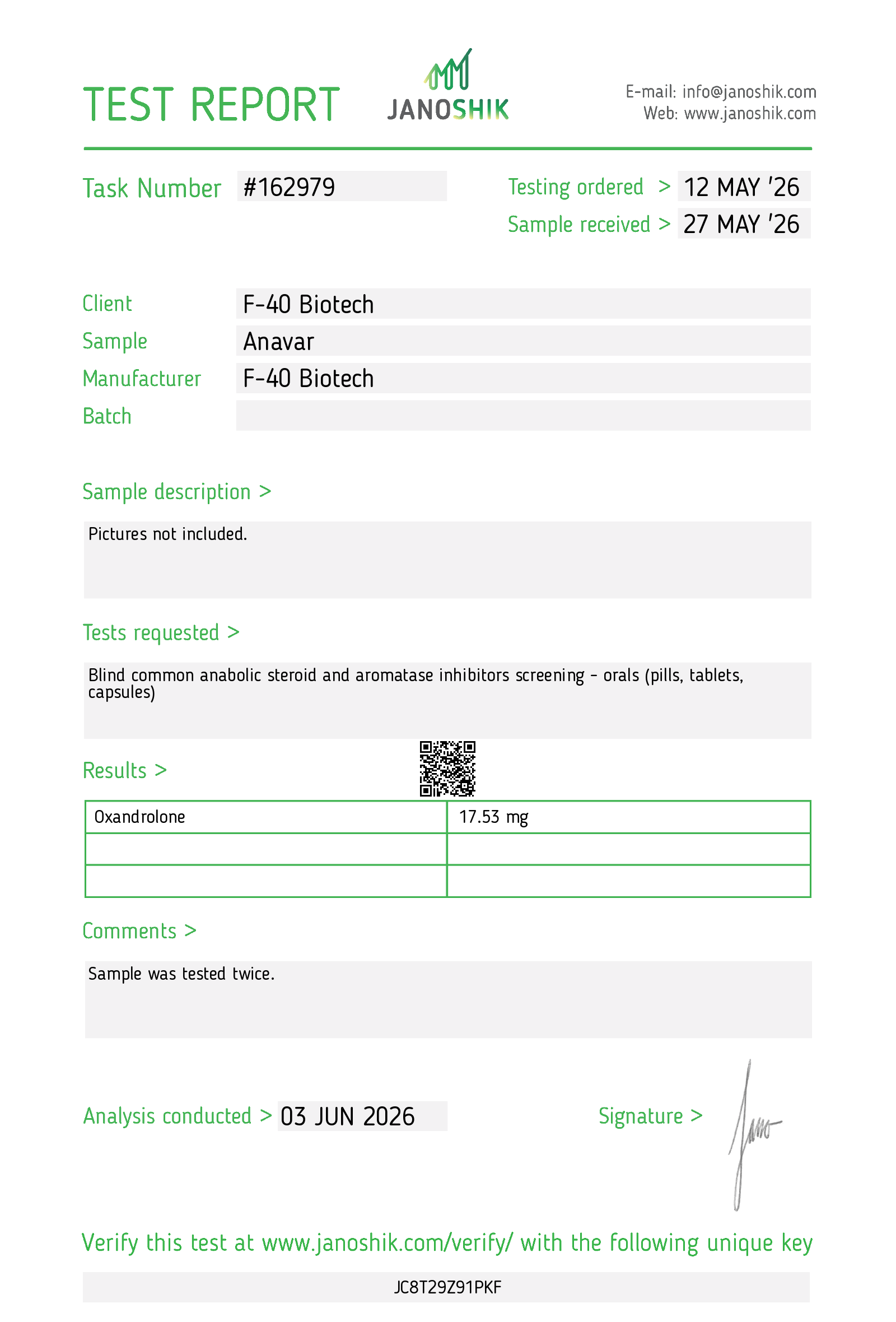 Test Report 162979 BUY ANAVAR 20mg online in Canada - Qty : 50(Qualitative and quantitative analysis second image) Temporary price increase. This item may be out of stock soon. - Image 4