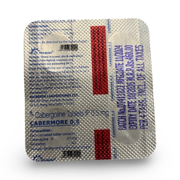 Caberdost Cabergoline .5mg x 4 tablet  pharma blister strip imported India Pharmacy