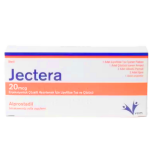 JECTERA Alprostadil / Caverject / Alprostadil 20 MCG LYOPHILIZED POWDER AND SOLVENT FOR PREPARING SOLUTION FOR INJECTION  KIT (1 VIAL + 1 AMP + SYRINGES)   – Turkey Pharma
