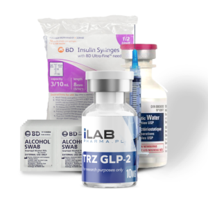 TRZ GLP-2 10mg KIT  [10MG VIAL+WATER+SYRINGES+ STERILE WIPES ] COMPLETE  –  LAB TEST JAN/2024 99.375%