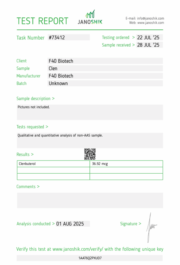 CLENBUTEROL 80MCG x 50 – F-40 BIOTECH GERMANY [STRONG BATCH] (Qualitative and quantitative analysis second image) - Image 3