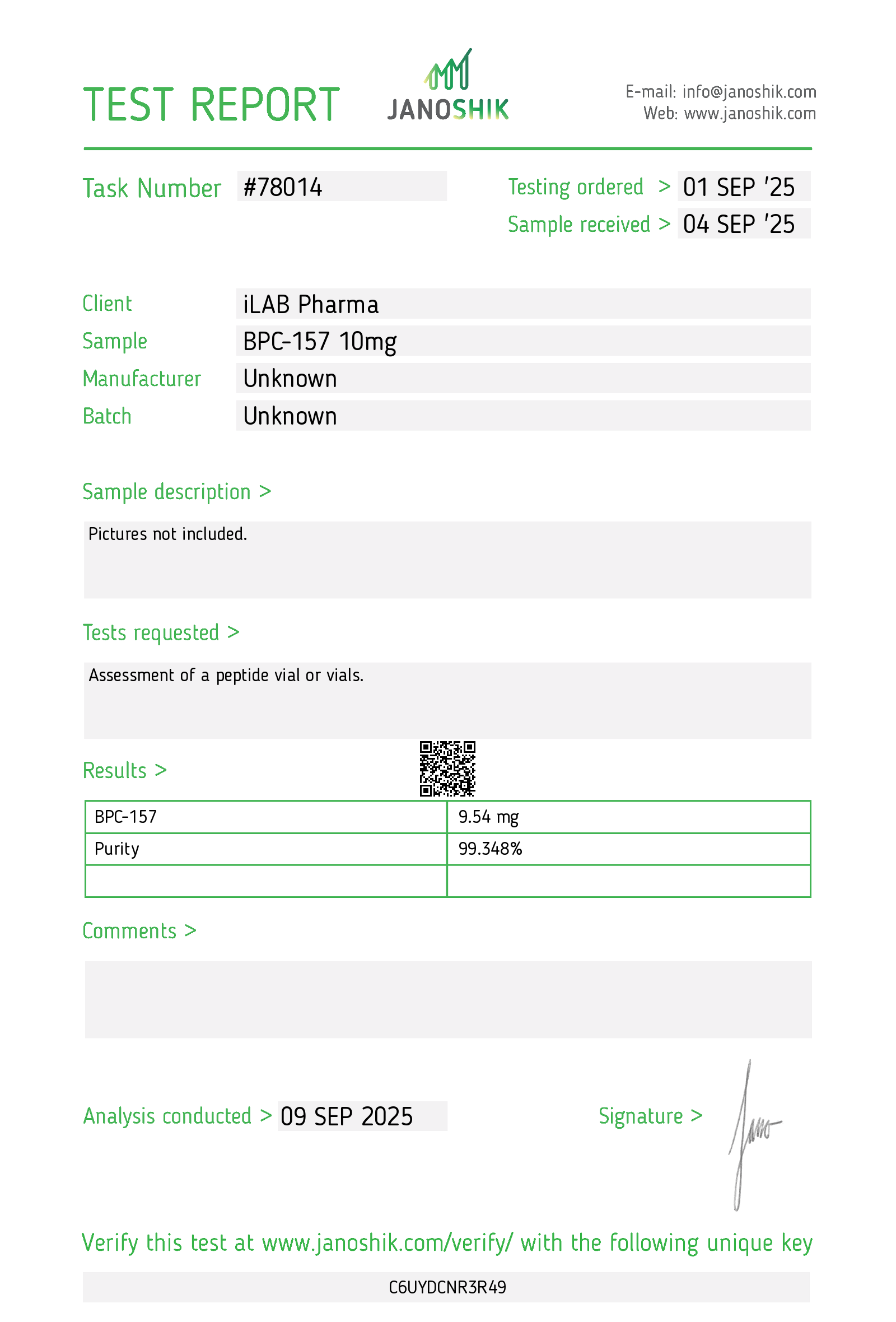 BPC-157 10mg – 10 Pack Deal | Research-Grade Peptide in Canada (Certificate of Analysis, Second Image) - Image 2