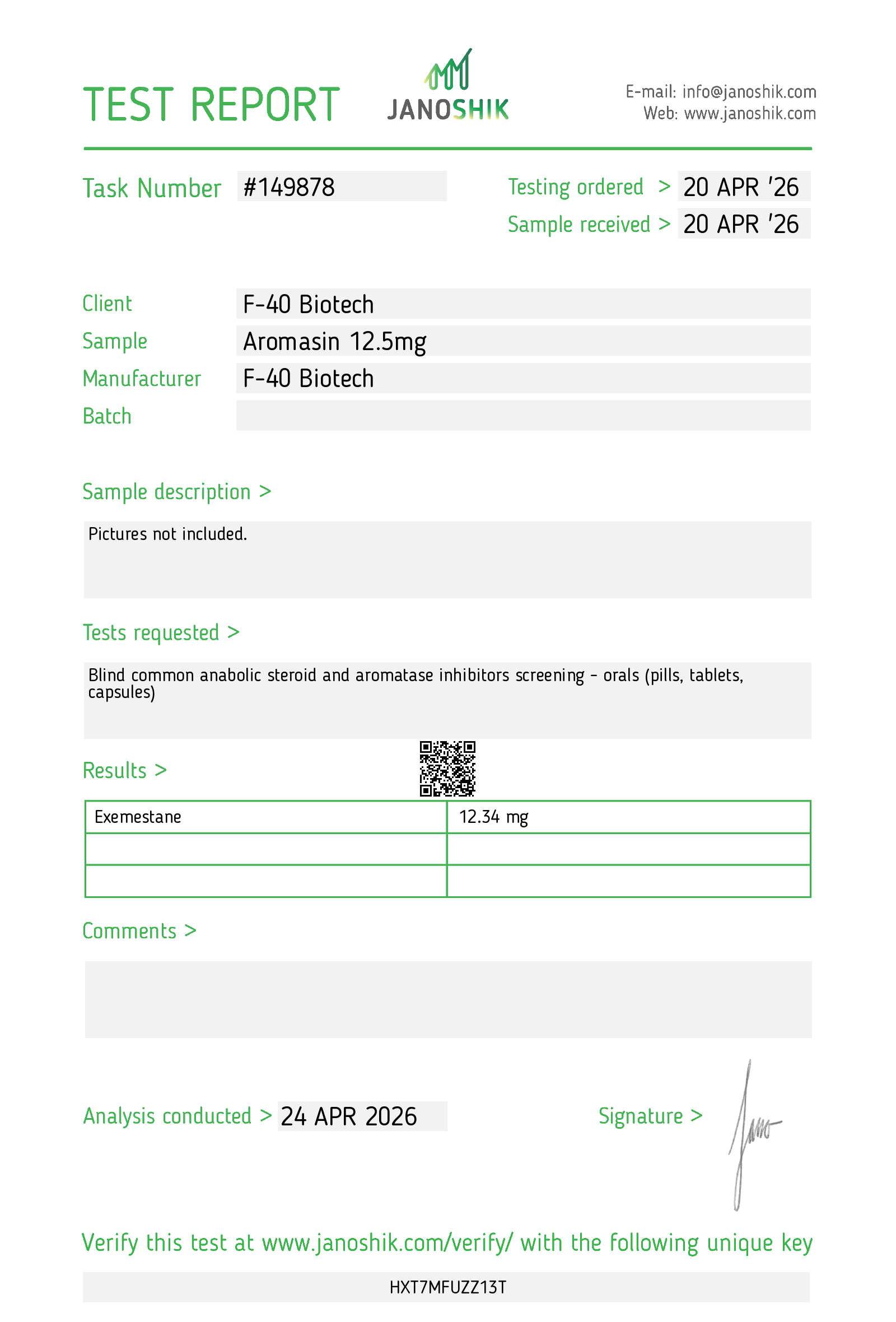 AROMASIN 12.5 12.34 AROMASIN 12.5 mg Exemestane – Qty : 50 – F-40 Biotech Germany (anti-estrogen) - Image 2